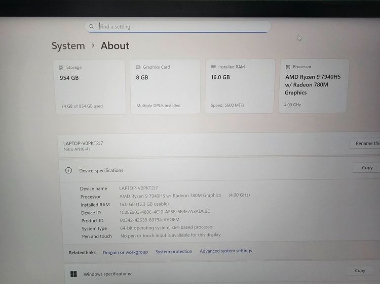 Nitro16 Ryzen9 7940HS+Ram16+ RTX 4060(8Gb)+16.1" 2K IPS 165Hz+ ประกันศูนย์ รูปที่ 8