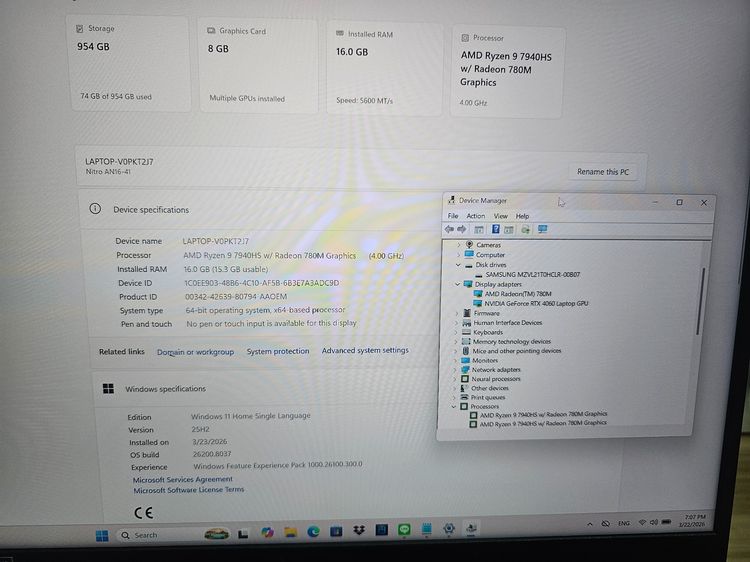 Nitro16 Ryzen9 7940HS+Ram16+ RTX 4060(8Gb)+16.1" 2K IPS 165Hz+ ประกันศูนย์ รูปที่ 9