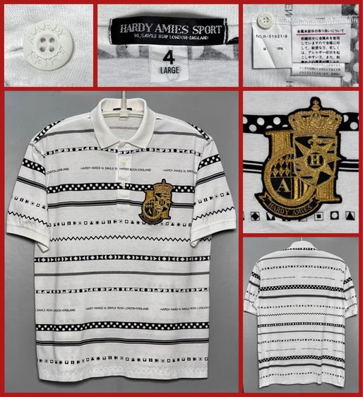 ขาว XL แขนสั้น ⚠️ลายโลโก้ทั้งตัว‼️เสื้อโปโล  HARDY AMIES ของแท้
