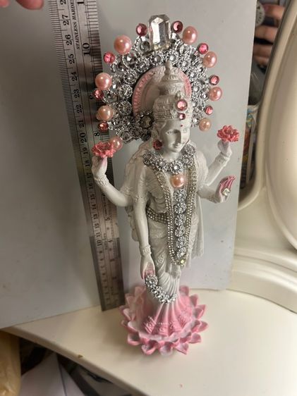 พระแม่ลักษมี เทวีแห่งโชคลาภ เงินทอง สูง 10 นิ้ว รูปที่ 2