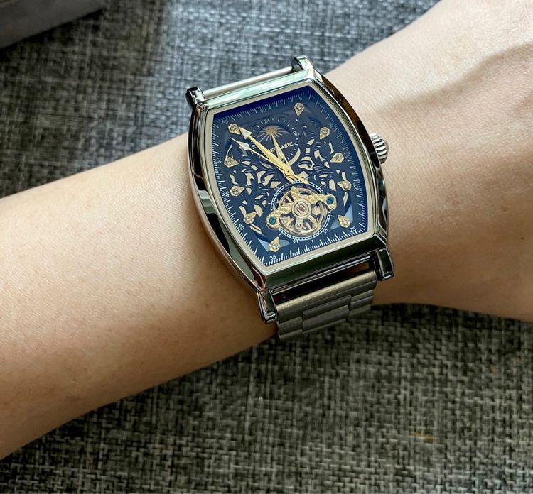 Automatic Skeleton Watch sun moon สานสแตนเลส รูปที่ 10