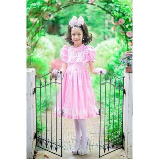 หญิง ชมพู M ชุดบาร์บี้ ชุดเดรสเด็ก ชุดย้อนยุค