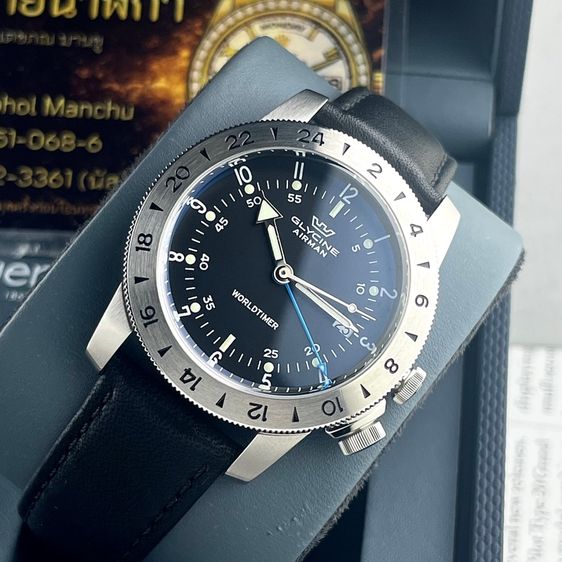 Glycine Airman Worldtimer  GMT Quartz Black Dial Swiss Made รูปที่ 5