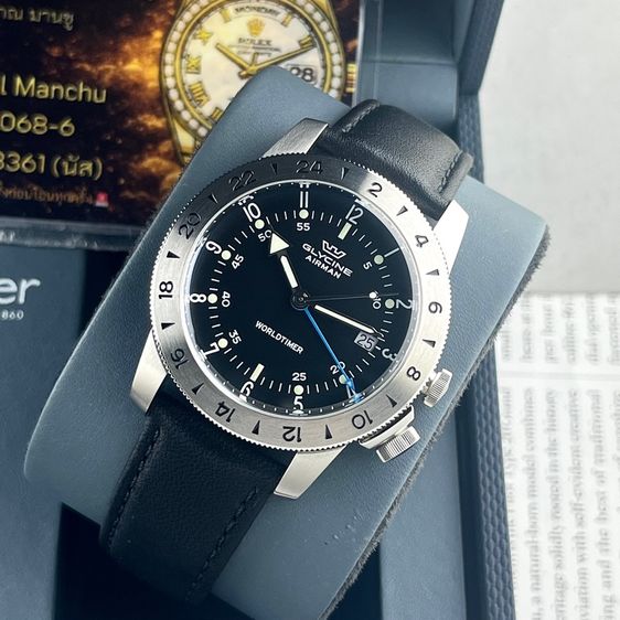 Glycine Airman Worldtimer  GMT Quartz Black Dial Swiss Made รูปที่ 4