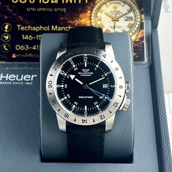 Glycine Airman Worldtimer  GMT Quartz Black Dial Swiss Made