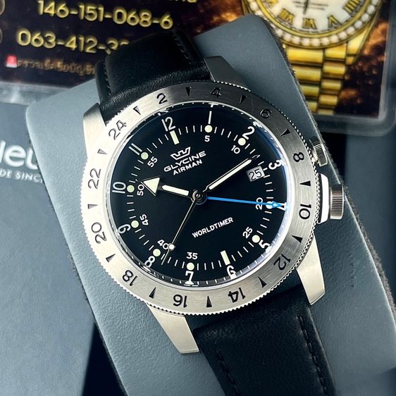 Glycine Airman Worldtimer  GMT Quartz Black Dial Swiss Made รูปที่ 8