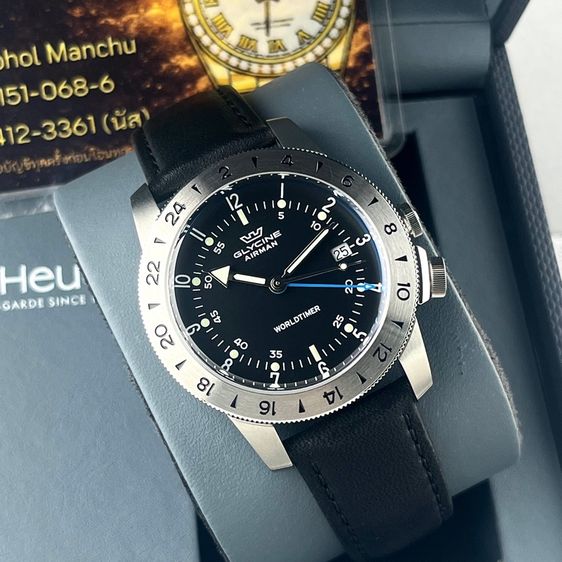 Glycine Airman Worldtimer  GMT Quartz Black Dial Swiss Made รูปที่ 7