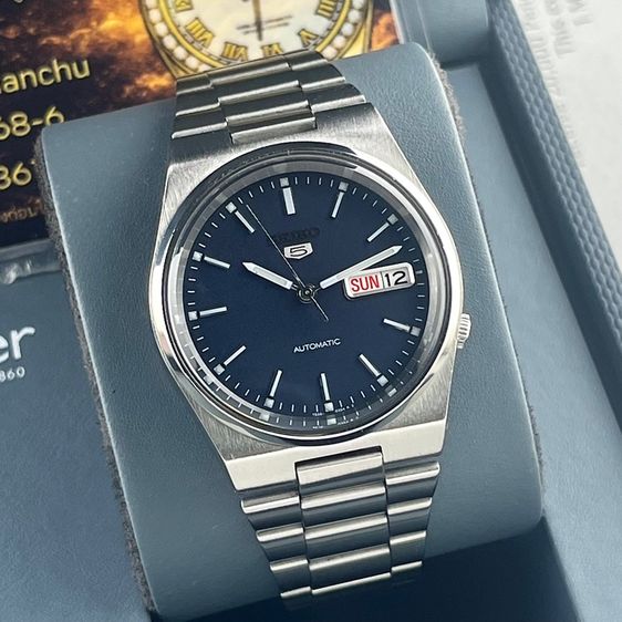 เงิน Seiko 5 Automatic Stainless Steel Cal.7S26 Navy Blue Date Dial With Box