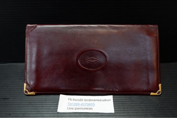 หญิง แดง หนังแท้ อื่นๆ กระเป๋าสตางค์ใบยาววินเทจจากแบรนด์ Cartier รุ่น Must de Cartier สีเเดง burgundy
