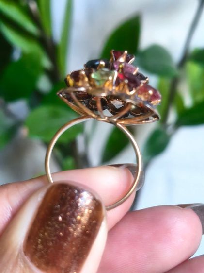 📌 งานเก่า แหวนเงินทองแท้ ใบเซอร์ทอง 32 เปอร์เซ็นต์ พลอยแท้ ♥️💚🩷💙ไซส์ 53  รูปที่ 3