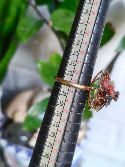 📌 งานเก่า แหวนเงินทองแท้ ใบเซอร์ทอง 32 เปอร์เซ็นต์ พลอยแท้ ♥️💚🩷💙ไซส์ 53  รูปที่ 7