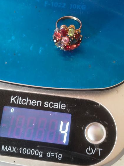 📌 งานเก่า แหวนเงินทองแท้ ใบเซอร์ทอง 32 เปอร์เซ็นต์ พลอยแท้ ♥️💚🩷💙ไซส์ 53  รูปที่ 9