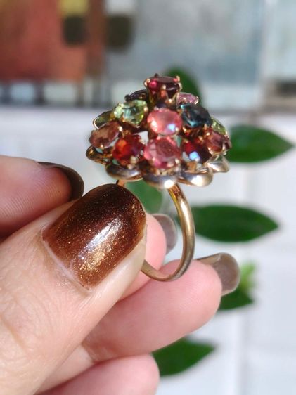 📌 งานเก่า แหวนเงินทองแท้ ใบเซอร์ทอง 32 เปอร์เซ็นต์ พลอยแท้ ♥️💚🩷💙ไซส์ 53  รูปที่ 5