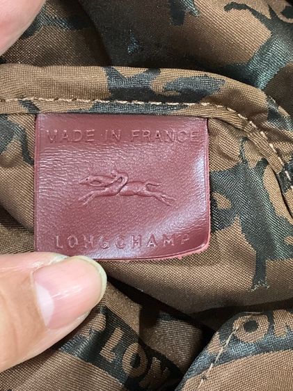 👜 Longchamp Le Pliage Cuir หนังแท้ สีแดงไวน์ หายาก Size M รูปที่ 7