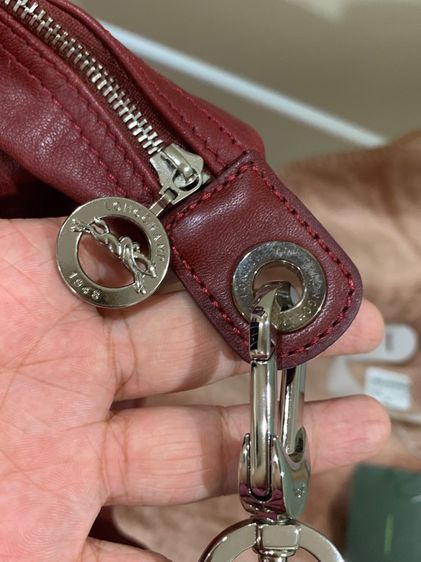 👜 Longchamp Le Pliage Cuir หนังแท้ สีแดงไวน์ หายาก Size M รูปที่ 11