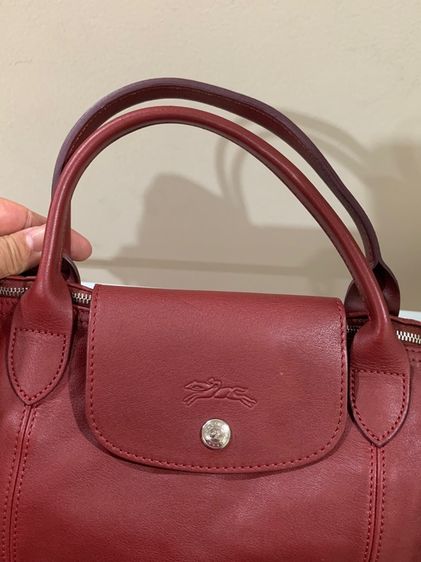 👜 Longchamp Le Pliage Cuir หนังแท้ สีแดงไวน์ หายาก Size M รูปที่ 4