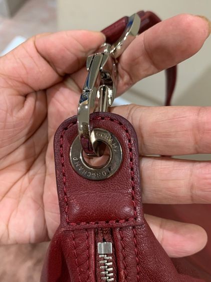 👜 Longchamp Le Pliage Cuir หนังแท้ สีแดงไวน์ หายาก Size M รูปที่ 12