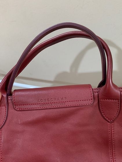 👜 Longchamp Le Pliage Cuir หนังแท้ สีแดงไวน์ หายาก Size M รูปที่ 5