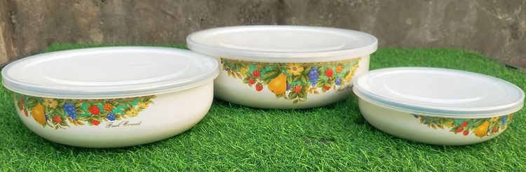 ชุดชามเคลือบ Enamel แนววินเทจ ลายผลไม้ (Fruit Concert) สามชิ้น พร้อมฝาปิด นำเข้าจากญี่ปุ่น รูปที่ 2