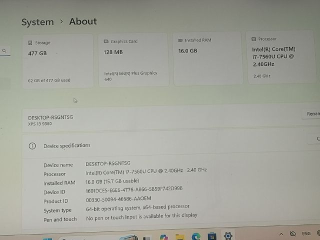 Dell xps จอ 4K 13นิ้ว i7 GEN7 M2 NVMe 512GB RAM 16GB การโอน iris plus Ghaphic แบตดูหนังได้ 3ชั่วโมง สุขสวัสดิ์52 กทม รูปที่ 4