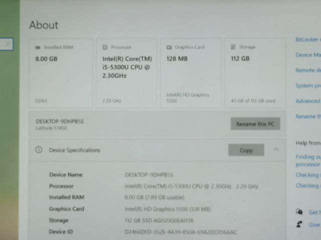 Dell Lattude 7450 ตัวบาง 14นิ้ว จอ Full HD i5 GEN5 5300U SSD128GB RAM8GB  แบตไม่เก็บ สุขสวัสดิ์52 กทม รูปที่ 4