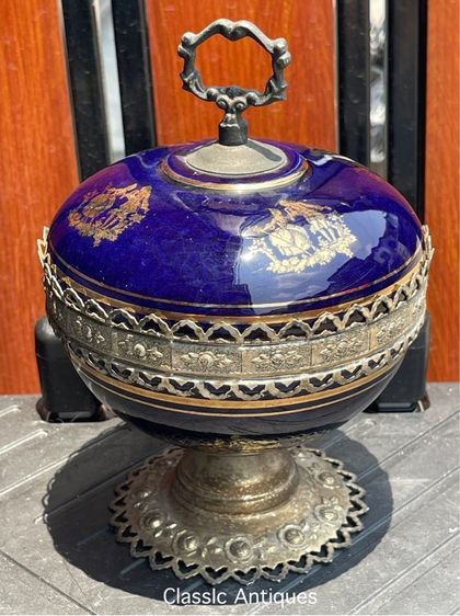 โถกระเบื้อง โคบอลต์บลู งานยุโรปเก่าสะสม