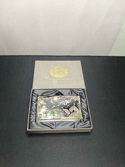 กล่องเก็บนามบัตรฝังมุกเกาหลี ลายเป็ดแมนดารินและนกกระเรียน"