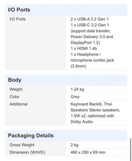 เหลือประกันสองปี NOTEBOOK (โน้ตบุ๊ค) LENOVO IDEAPAD SLIM 5 LIGHT 14ABR8 82XS003BTA - CLOUD GREY มือสองสภาพดีมาก รูปที่ 9