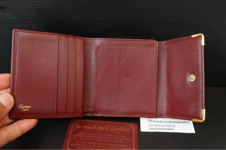 กระเป๋าสตางค์ Cartier Must de Cartier วินเทจ สีBurgundy ปี90 พร้อมการ์ดเดิม 1,550 บาท รูปที่ 3