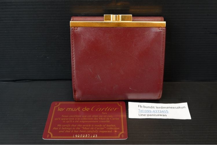 กระเป๋าสตางค์ Cartier Must de Cartier วินเทจ สีBurgundy ปี90 พร้อมการ์ดเดิม 1,550 บาท รูปที่ 2