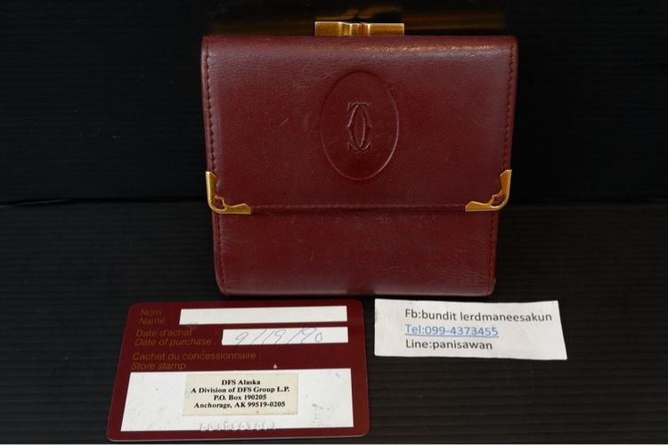 กระเป๋าสตางค์ Cartier Must de Cartier วินเทจ สีBurgundy ปี90 พร้อมการ์ดเดิม 1,550 บาท