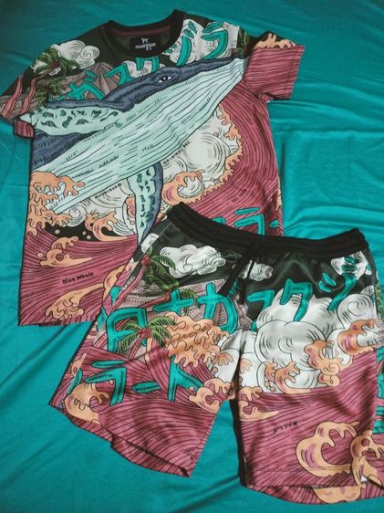 ส้ม EU 44 แขนสั้น เสื้อทีเชิ้ต Muunique แท้ เสื้อและกางเกง ลายปลาวาฬ