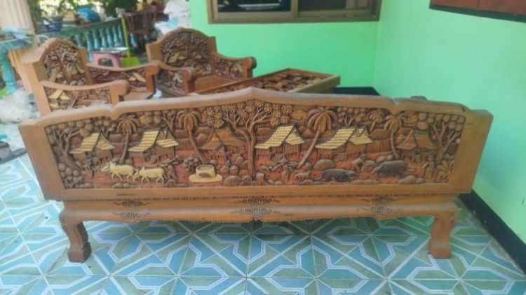 ชุดรับแขกไม้สักแท้ งานแกะสลักโบราณ หายาก(Rare)
 รูปที่ 5