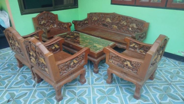 ชุดรับแขกไม้สักแท้ งานแกะสลักโบราณ หายาก(Rare)
