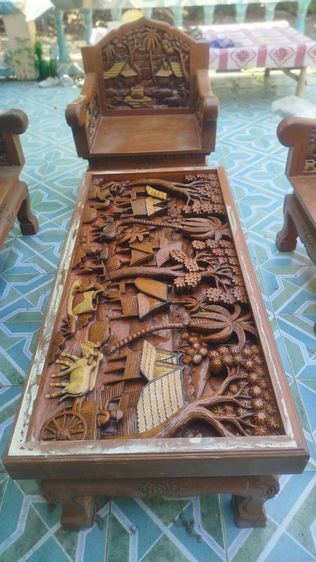 ชุดรับแขกไม้สักแท้ งานแกะสลักโบราณ หายาก(Rare)
 รูปที่ 10