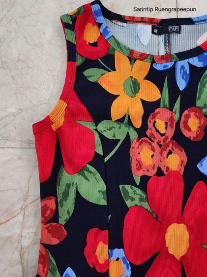 F and F Tropical Floral Sleeveless Mini Dress มินิเดรสแขนกุดลายดอกไม้ SIZE S อก 32" รูปที่ 4