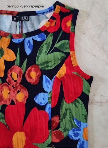 F and F Tropical Floral Sleeveless Mini Dress มินิเดรสแขนกุดลายดอกไม้ SIZE S อก 32" รูปที่ 5