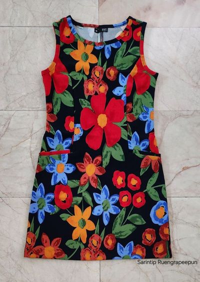 แขนสั้น เดรส | จั๊มสูท F and F Tropical Floral Sleeveless Mini Dress มินิเดรสแขนกุดลายดอกไม้ SIZE S อก 32"