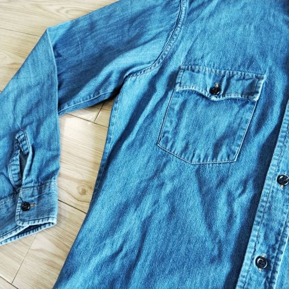 Vtg. 70s Levi's Orange Tab Denim Jean Work Shirt Black Button Indigo Cotton Medium Size  รูปที่ 6
