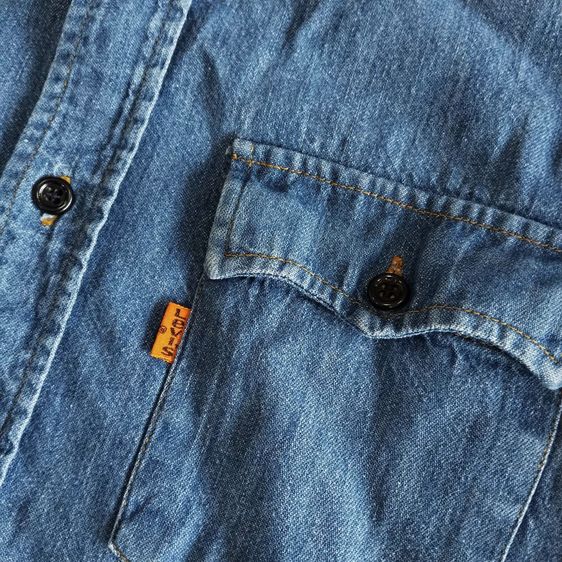 เสื้อเชิ้ต อื่นๆ แขนยาว Vtg. 70s Levi's Orange Tab Denim Jean Work Shirt Black Button Indigo Cotton Medium Size 