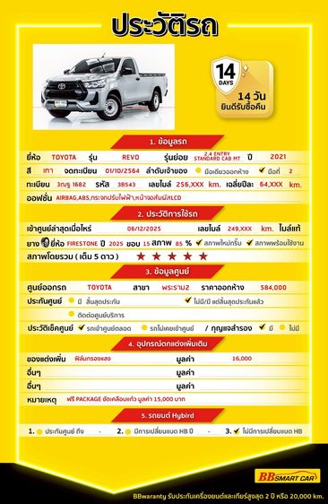 Toyota Hilux Revo 2021 2.4 Entry Pickup ดีเซล ไม่ติดแก๊ส เกียร์ธรรมดา เทา รูปที่ 2