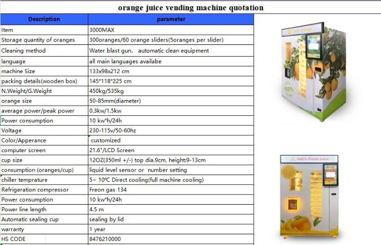 Fresh Orange Juice Vending Machine