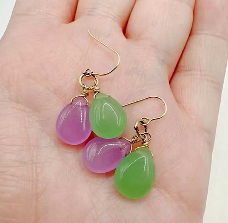 📌ต่างหู งานมีตอก ประดับหิน 💚💜  รูปที่ 2