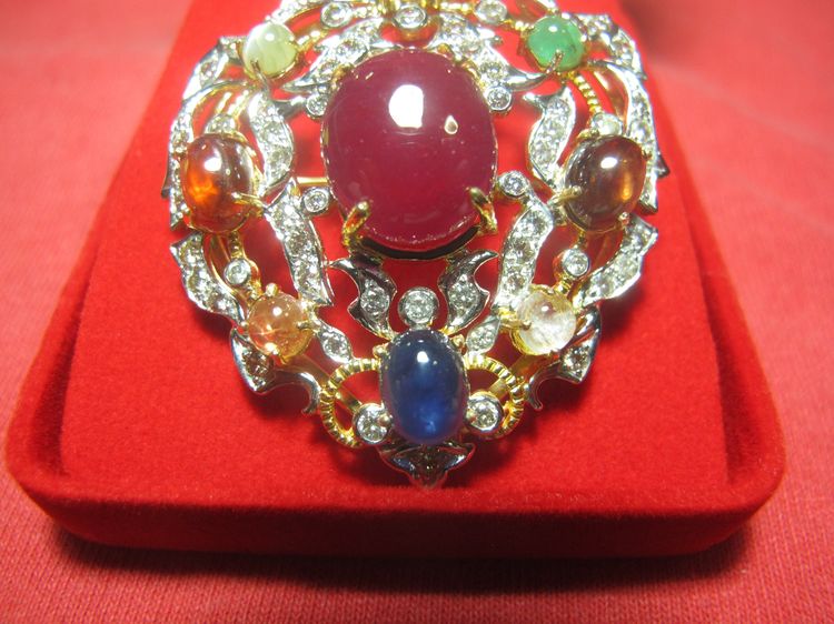 จี้ทองคำฝังเพชรแท้ พลอยนพเก้าขนาดใหญ่สวย เพชร2.79 ct ทอง 17.15g ราคา 95,500 รูปที่ 7