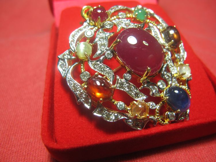 จี้ทองคำฝังเพชรแท้ พลอยนพเก้าขนาดใหญ่สวย เพชร2.79 ct ทอง 17.15g ราคา 95,500 รูปที่ 6