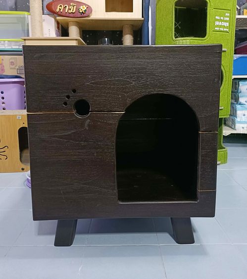 💟 โต๊ะข้างเตียง (บ้านแมว) งานสั่งทำ ไม้สักแท้ 