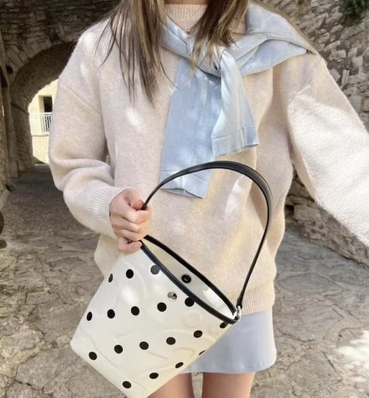 หญิง ขาว หนังแท้ rally polka dot