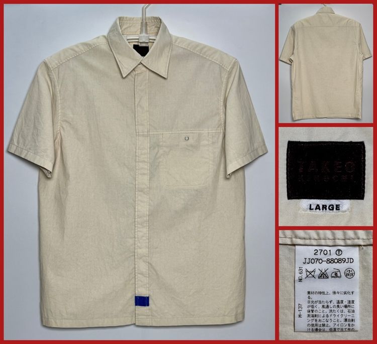 เบจ L แขนสั้น ⚠️MADE IN JAPAN‼️เสื้อเชิ้ต TAKEO KIKUCHI ของแท้ รุ่นราคาแพง 