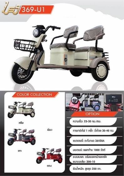 รถสามล้อไฟฟ้า ปรับได้ 3 ระดับ 2 ตอนไม่มีหลังคา สีสัน ทันสมัย ดูดีมีสไตล์ ปี2026              สเปค  มอเตอร์ 1,000 w. แบตเตอรี่ 36 โวลต์ 20 แอ รูปที่ 2