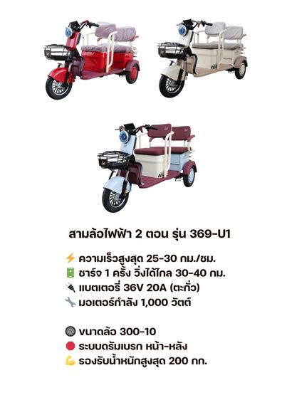 รถสามล้อไฟฟ้า ปรับได้ 3 ระดับ 2 ตอนไม่มีหลังคา สีสัน ทันสมัย ดูดีมีสไตล์ ปี2026              สเปค  มอเตอร์ 1,000 w. แบตเตอรี่ 36 โวลต์ 20 แอ รูปที่ 3